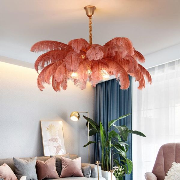 

pendant lamps selling modern style g9 all copper ostrich feather hanging light fashionable led lamp bedroom decoration chandelier