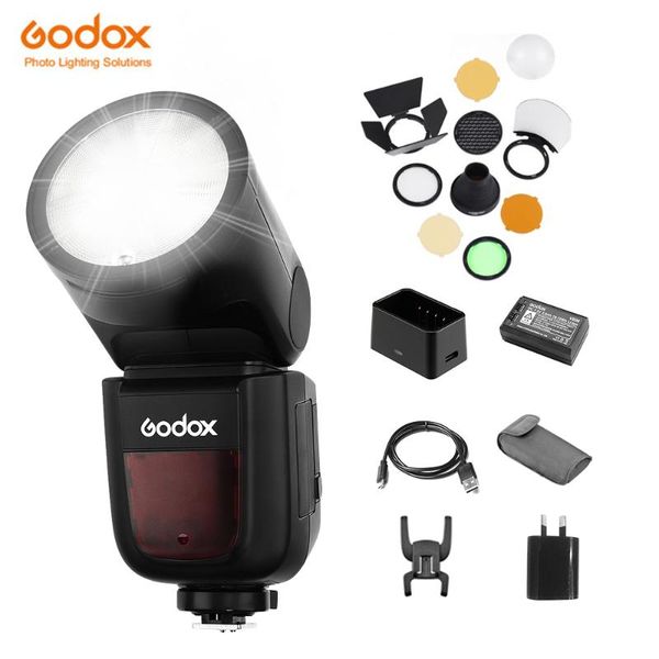 

godox v1-p v1 camera flash light speedlite round head built-inl 2.4g wireless x system lcd display for pentax flashes