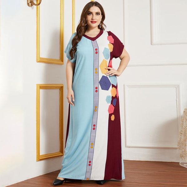 

plus size dresses fridayin summer women's dress 2021 v-neck geometry print long robe loose, Black