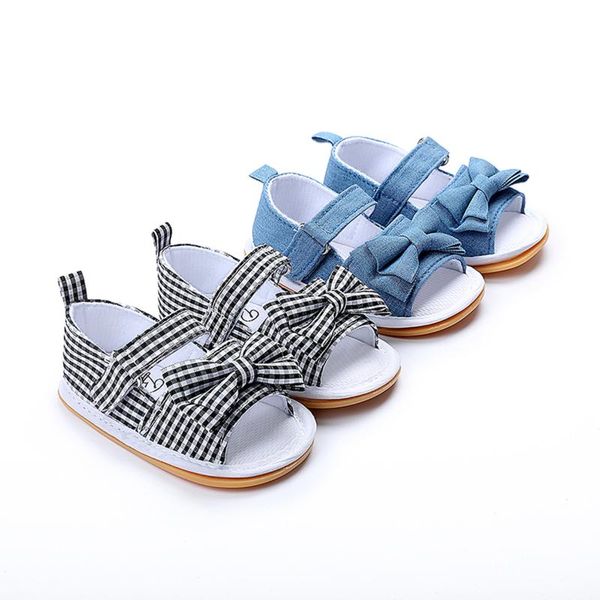 

sandals denim plaid toddler baby girls soild color with big bow boys beach shoes prewalker for 2021, Black;red
