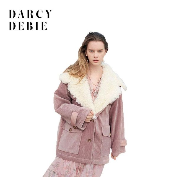 

women's jackets darcydebie winter women fashion sweet turn-down collar vintage imitation lamb hair parkas keep warm coats, Black;brown