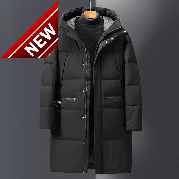 

2021 new winter men's down jacket hooded thick warm white duck coats men long parkas brand snow outerwear, Black