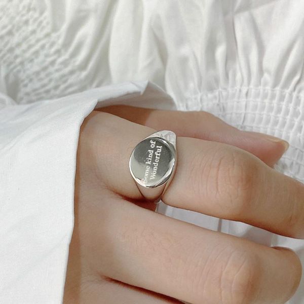 

cluster rings 925 sterling silver letter men women open big wide version index finger ring fashion jewelry round glossy, Golden;silver