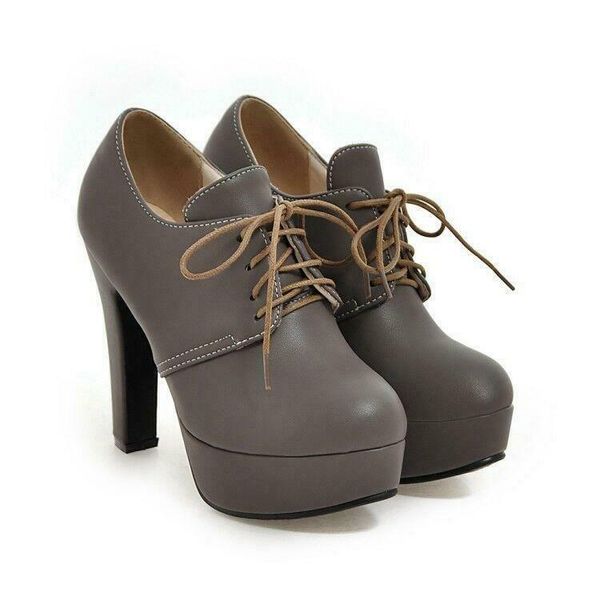 

dress shoes high block heel lace up ladies solid platform autumn work casual oxfords, Black