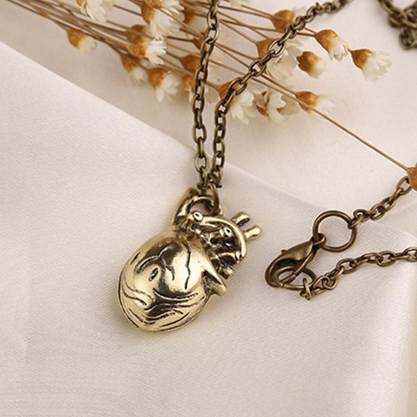 

pendant necklaces fashion design anatomy 3d heart necklace for women girls sell geometric charms choker jewelry party gifts, Silver