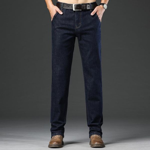 

men's jeans brand 2021 fashion oversized business casual stretch straight classic denim trousers men 35 42 44, Blue
