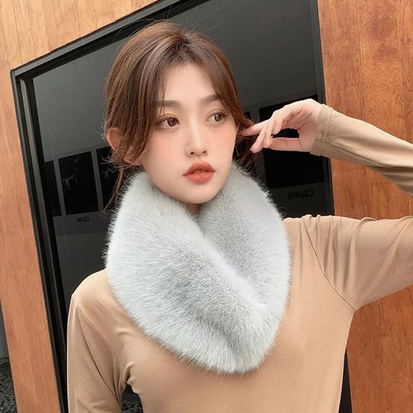 

berets women's winter scarf faux fur plush solid color thickening warm cross stereo high quality, Blue;gray