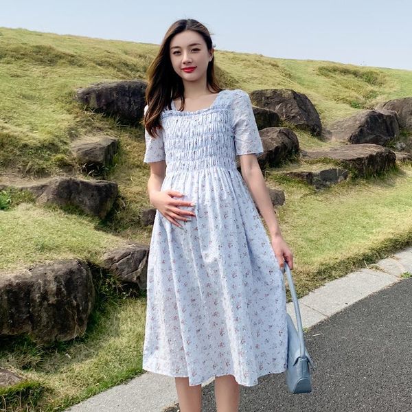 

maternity dresses party dress floral female french literary vintage, White