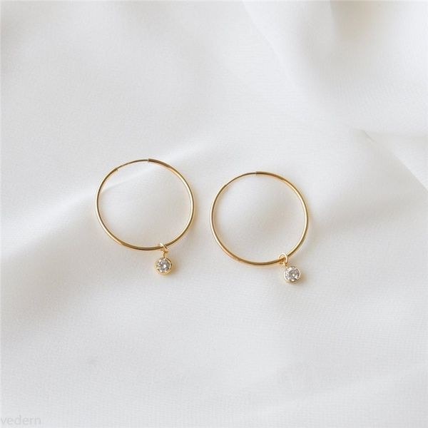 

gold hoops earrings 14k gold filled zircon jewelry minimalism brincos vintage pendientes oorbellen for women, Golden;silver