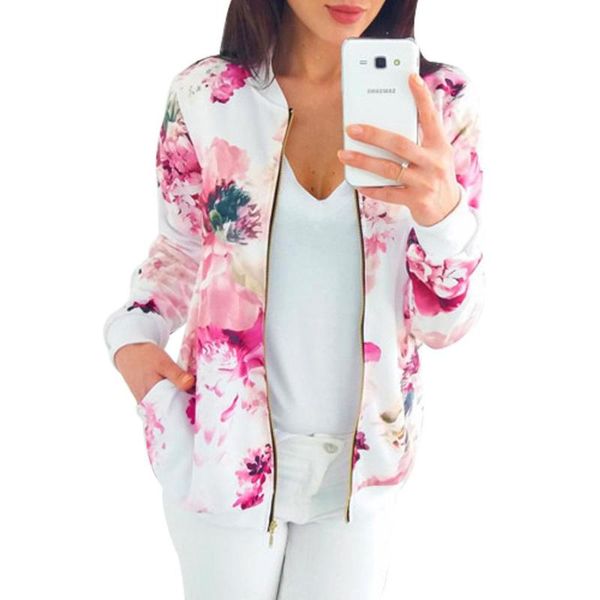 

women's jackets 2021 autumn women harajuku floral print baseball jacket female slim casual windbreaker coat hip hop hoodies streetwear, Black;brown
