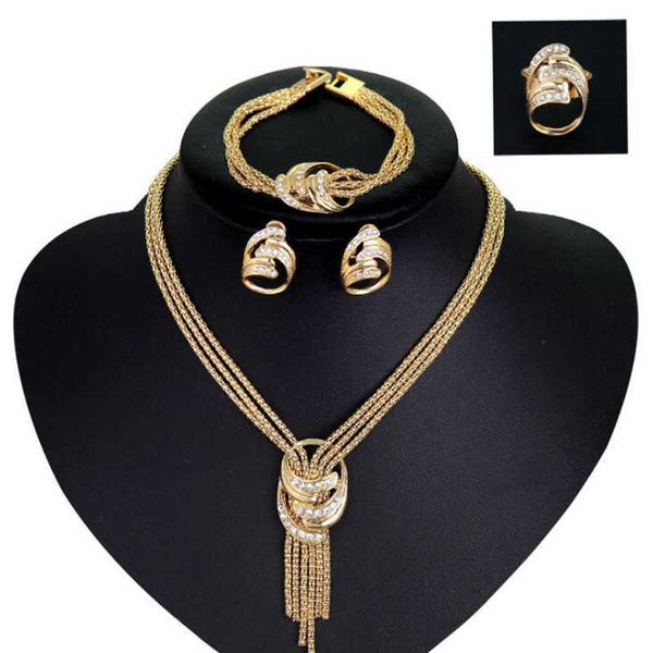 Jóias conjuntos de luxo pulseira de designer 4 pcs set para mulheres grânulos Africano Torção de casamento gargantilha colar de nupcial dubai ouro jóias