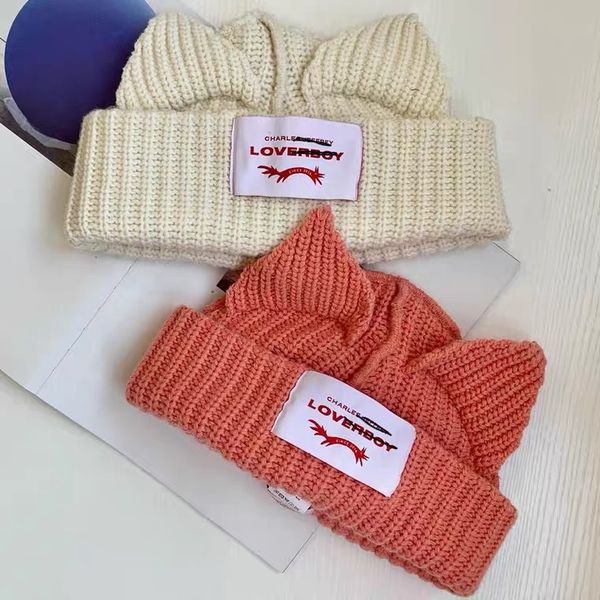 

love boy super cute pig cat ear knitting wool cold hat pig multi color hat zy, Blue;gray