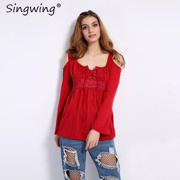 

women's blouses & shirts singwing plus size women casual blouse off shoulder long sleeve strapless shirt solid color o-neck, White
