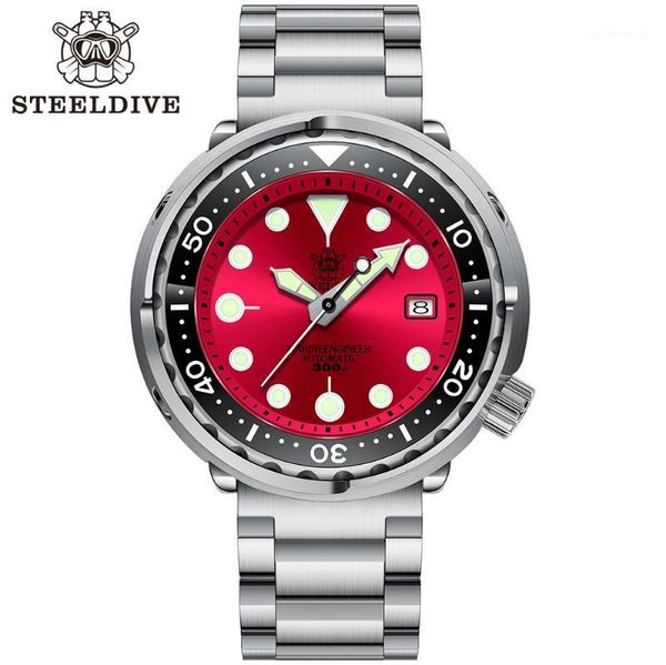

steeldive tuna dive watch 300m waterproof men nh35 movement automatic mechanical wristwatch sapphire ceramic bezel luminous wristwatches, Slivery;brown