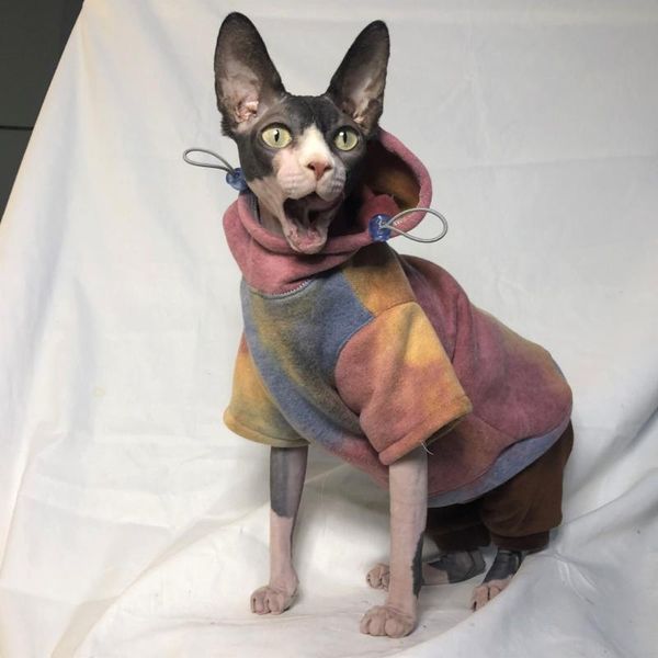 

cat costumes pet sweater dogs plus fleece warmth thick clothes outfit tie-dye hooded british short hairless costume