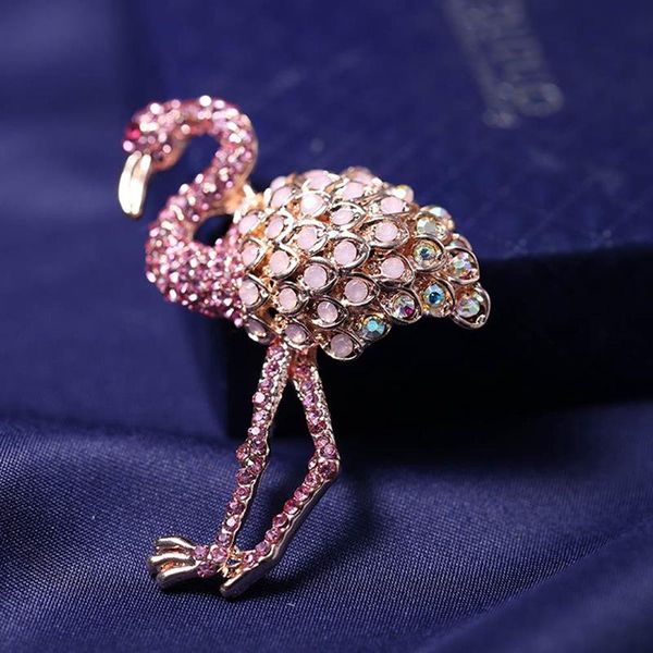 

pins, brooches luxury flamingo for women party wedding jewelry pink crystal paved rose gold metal large animal bird brooch, Gray