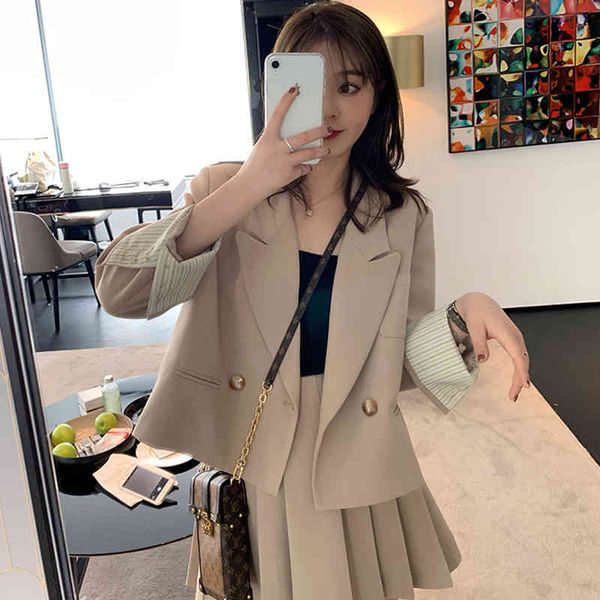 

spring style western fashion suit pleated skirt small fragrance two-piece 210525, White