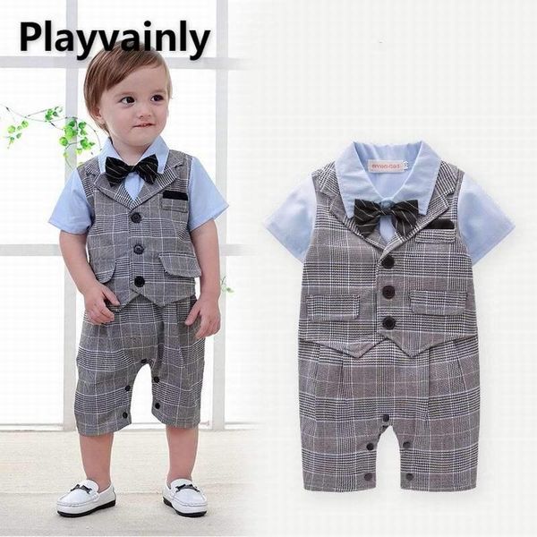 

british style baby boy summer romper 2021 stripe bow tie short sleeve cotton toddler clothing e12470 jumpsuits, Blue