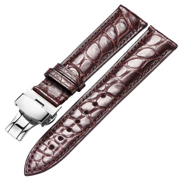 

watch bands beafiry alligator genuine leather band 18mm 20mm 22mm 24mm butterfly buckle strap for men women belt brown black, Black;brown