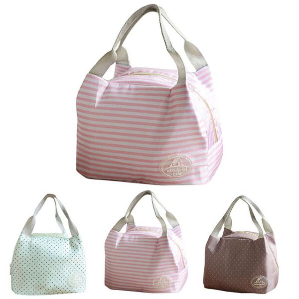 

storage bags bag organizer insulated cold canvas stripe polyester picnic carry case thermal portable lunch 23.5*15.5*30cm 2021 b#