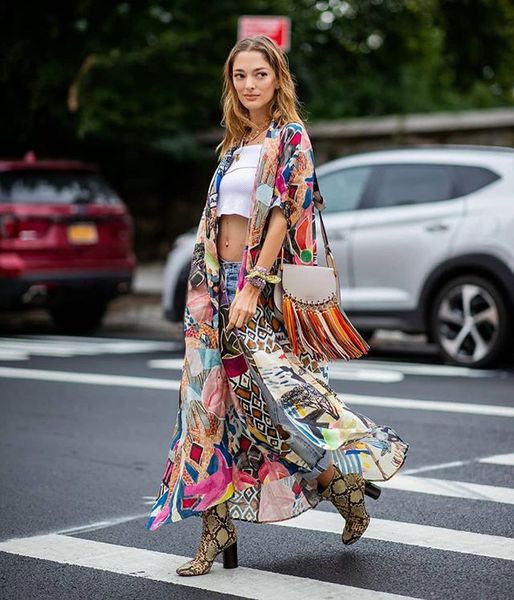 

casual dresses women bohemian printed long cardigan cover-ups blouses half sleeve summer beach wear kimono tunic blouse shirts sarong t6i2, Black;gray