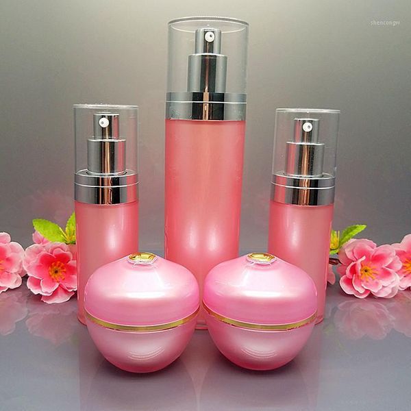 

10pcs/lot 30/50g pink acrylic eye/face cream jar 30/120ml cosmetic lotion emulsion press pump bottle set refillable container