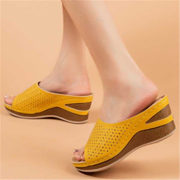 

summer retro peep toe slope with high heel slippers casual sewing women shoes ladies thick-soled non-slip large size 40 41, Black