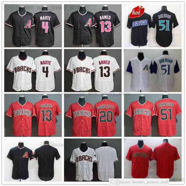 

2022-22 News 13 Nick Ahmed Baseball Jerseys Stitched 51 Randy Johnson 20 Luis Gonzalez 4 Starling Marte Red White Black Jersey, 2020 style