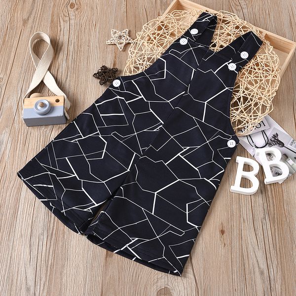 

new good quality fashion selling childrens geometric three-dimensional printed button adjustable strap jumpsuit, White