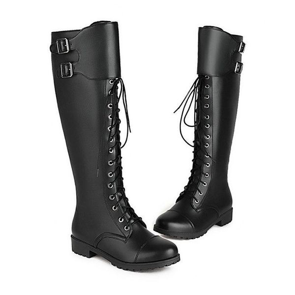 

boots autumn and winter women's british fashion show thin plush high tube lace up knight, Black
