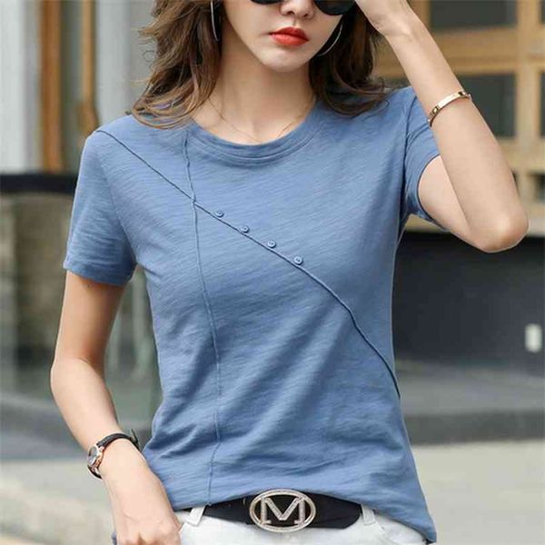 

cotton t-shirt women short-sleeved summer casual loose korean version female simple solid 14182 210421, White