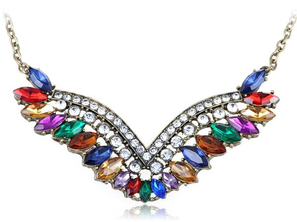 

chokers elegant bronze tone multicolored tribal rainbow feather winged necklace, Golden;silver
