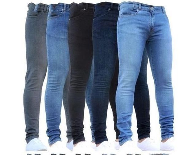 

male casual skinny biker jeans pants slim fit trousers, Blue