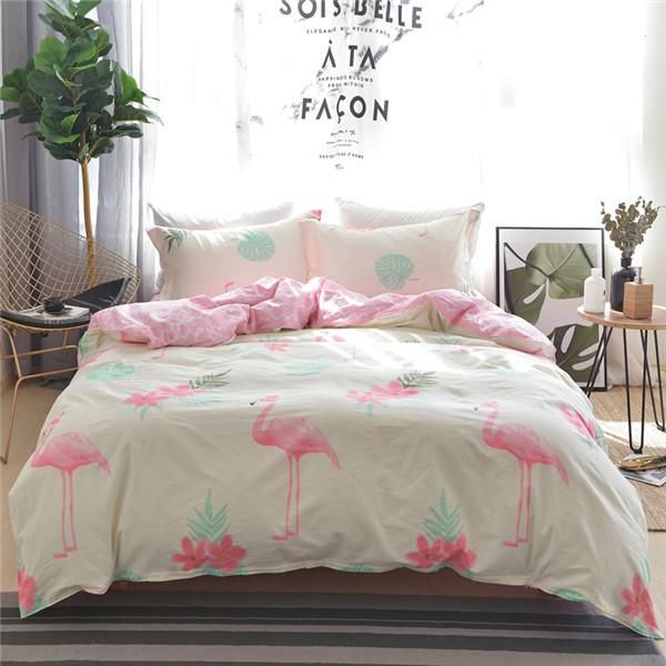 

bedding sets 2021 home textile flamingo pattern bedlinen cotton white pink princesses girl duvet cover pillowcase bed sheet