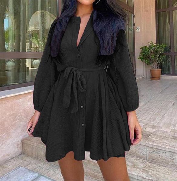 

casual dresses women's fashion long sleeve cotton clothing comfortable belt solid color dress street trend high collar sing, Black;gray