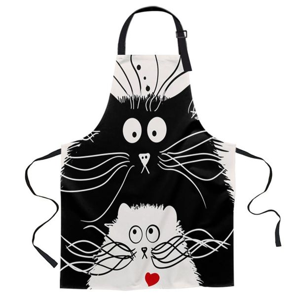 

aprons black and white cat apron woman bibs home cooking baking coffee shop cleaning canvas kitchen accessory