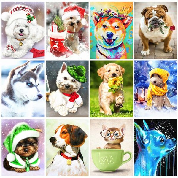 

diamond painting huacan full square dog 5d embroidery mosaic kits animal home decoration