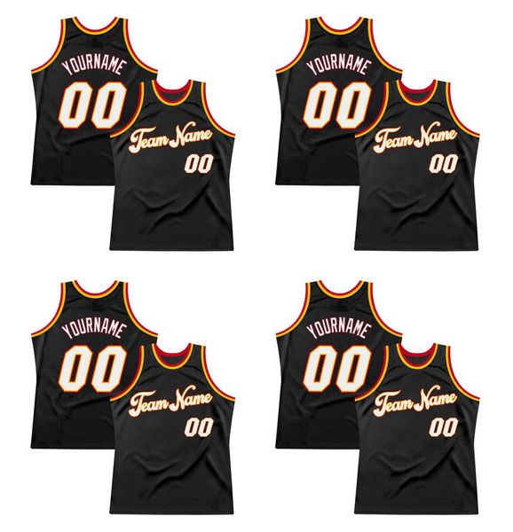 Custom Black White-Red-3 Authentic Throwback Basketball Jersey