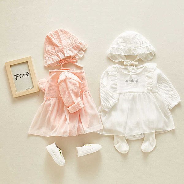 

spring infant baby girl embroidery rompers + hat 2pcs kids girl overalls children clothings cotton baby rompers, Blue