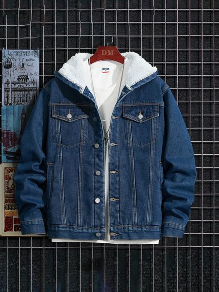 

men stitching teddy lined hooded denim jacket without tee y9gq#, Blue