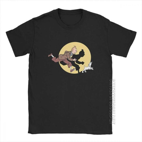 Zinn Film Die Abenteuer Von Tintin T Shirts Für Männer 100% Baumwolle Vintage T-Shirt Rundhals T-stück Männliche T-shirt Kleidung sommer X0621