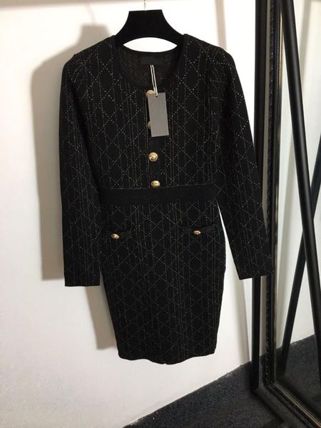 

size 2021 spring women clothes o neck long sleeve black knitted dress high waist fashion button sheath mini dresses casual, Black;gray