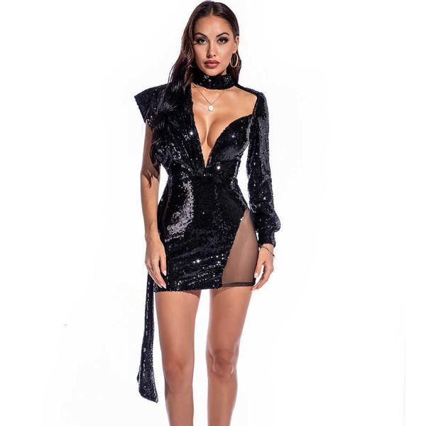 

luxury evening party dresses mh stitched sequin women's wear, Black