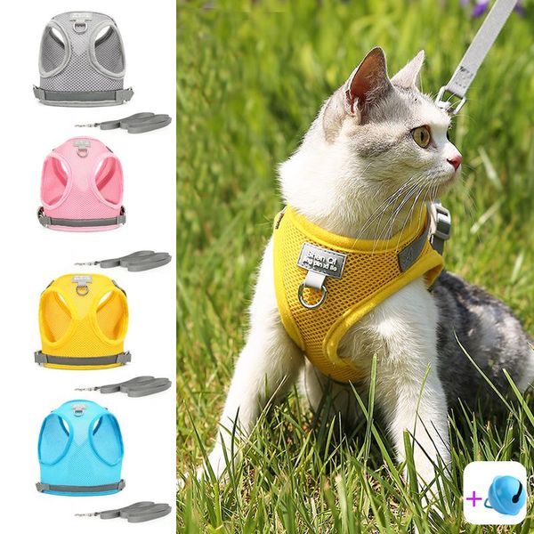 Collari per gatti Conduttori Imbracatura e guinzaglio Collare per gattino per cani di piccola taglia Cucciolo Gilet regolabile Guinzaglio per accessori per gatti riflettenti per animali domestici