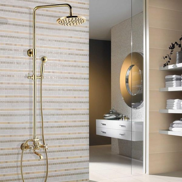 

shower faucets gold brass bathroom mixer tap faucet set rain head round wall mounted bathtub agf342 sets