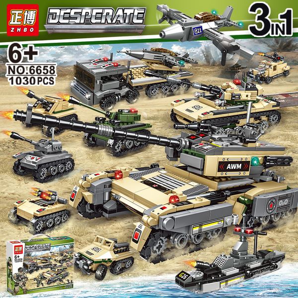 

1030 PCS Car Trucks Tank Building Blocks Boy War WWII Army Military Blocks Toys WW2 soldiers Blocks Compatible Bricks