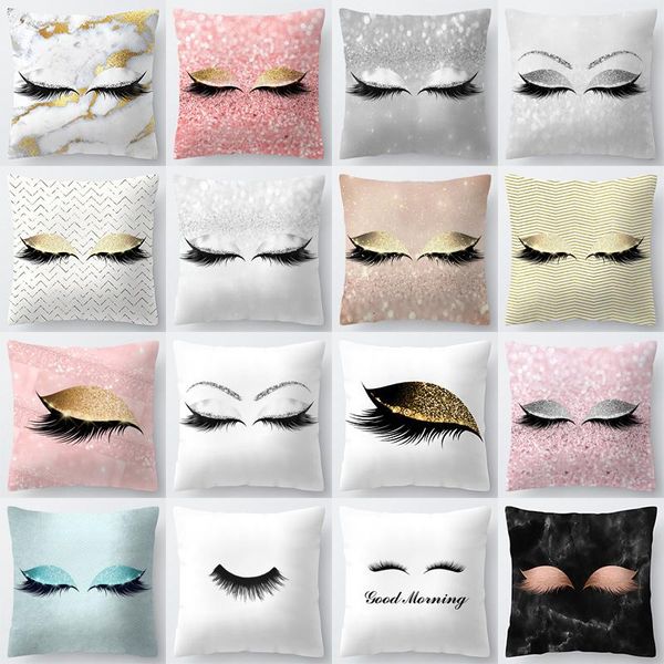 

45*45 cm pillow cases beautiful eyes print eyelash out soft velvet solid cover for home office tool decorative cushion/decorative