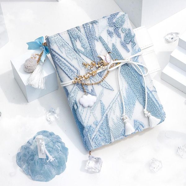 

embroidery beautiful cover notebook ins style stationery tassel cherry blossom strap a5 a6 diary agenda travel notepad gift notepads, Purple;pink