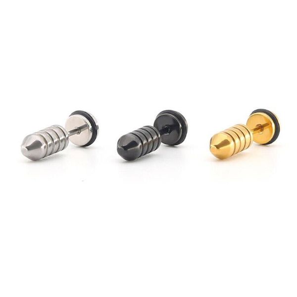 

stud sauvoo 1pair punk men & women earring anti allergic stainless steel body piercing fashion screw earrings funny jewelry, Golden;silver