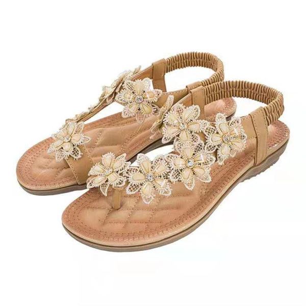 

floral women sandals girls bohemian style vintage classic comfortable flat bottomed summer shoes ladies party beach, Black